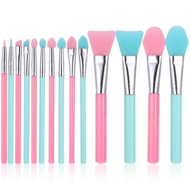 SHENLIU 14-Piece Silicone Makeup Brushes Set, Mask Applicator, Facial Jelly Brush, Eye Cream Brushes, Makeup Brush Set for Handicrafts Creams and UV Resin Epoxy Art Making (Green + Pink)