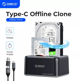 ORICO Dual Bay Hard Drive Docking Station USB C 3.2 Gen 2 for 2.5/3.5'' HDD SSD - Dual Bay-40TB, Offline Clone