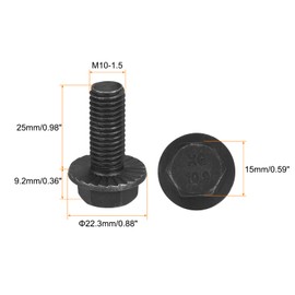 sourcing map M10-1.5x25mm Hex Serrated Flange Bolts 10.9 Grade Carbon Steel Screws 5pcs