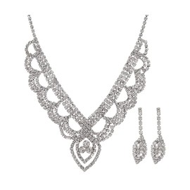 TTPSRY Silver Bridal Jewellery Set Wedding Necklace Earrings Set Rhinestone Jewellery Accessories for Women and Girls, Alloy Steel