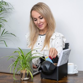 Made Easy Kit Desk Organizer, 1-5 Module Compartments - Storage for Stationery Supplies, Accessories, brushes - Home, Office, School, Dorm, Studio - Build in Pen & Pencil Holder (Black Dog)