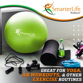 SmarterLife Workout Exercise Ball for Fitness, Yoga, Balance, Stability, or Birthing, Great as Yoga Ball Chair for Office or Exercise Gym Equipment for Home, Non-Slip Design (75 cm, Lime)