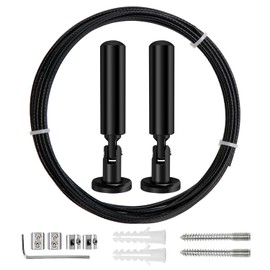 YIXISI 5 m Wall Mount Set, Metal Curtain Wire, Curtain Steel Rope, for Photo Wire, Washing Line, Wire, Window, Curtain, Tension Wire (Black)