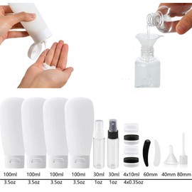 MORICOH Clear Toiletry Bag, 17PC Travel Bottles Set for Toiletries and 1 Flight Airport Security Liquid Bag(20cm x 20cm), 100ml Travel Bottles -Compliant EU & UK Hand Luggage Regulations