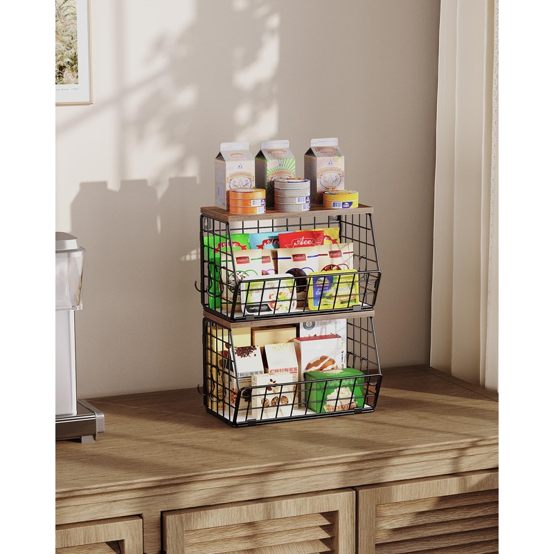 CHOEZON 2-Tier Fruit Basket for Kitchen, Stackable Hanging Basket Wire