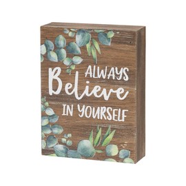 Inspirational Wood Grain Mini Block Sign, 4" (Always Believe in Yourself)