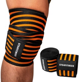 STS4FITNESS | Vendas para Rodillas Gym de Soporte Elástico | Rodilleras para Levantamiento de Potencia y Culturismo | Material Elástico | Transpirbales y Absorbentes | Naranja