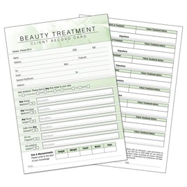 Beauty Client Record Card - Treatment Consultation Form for Mobile Therapists & Salons A6 Pack of 50 - Portrait