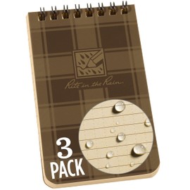 Rite in the Rain Weatherproof Top Spiral Notebook, 3” x 5”, Brown and Tan Plaid Cover, Universal Pattern, 3 Pack (No. PL435-3)