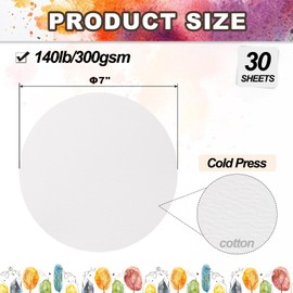 PATIKIL 30 Sheets Cotton Watercolor Paper Round 140lb/300 GSM Cold Press Water Coloring Paint Paper for Art Painting Watercolor Drawing Artist, 7 Inch