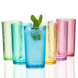 KX-WARE 20-ounce Acrylic Glasses Plastic Tumbler, set of 6 Multicolor - Hammered Style, Dishwasher Safe, BPA Free