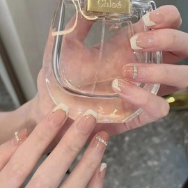 SINLOV 24pcs Glossy Coffin Fake Nails Short Gradient French Press on Nails Ballerina Artificial False Nails Full Cover False Nails for Women and Girls