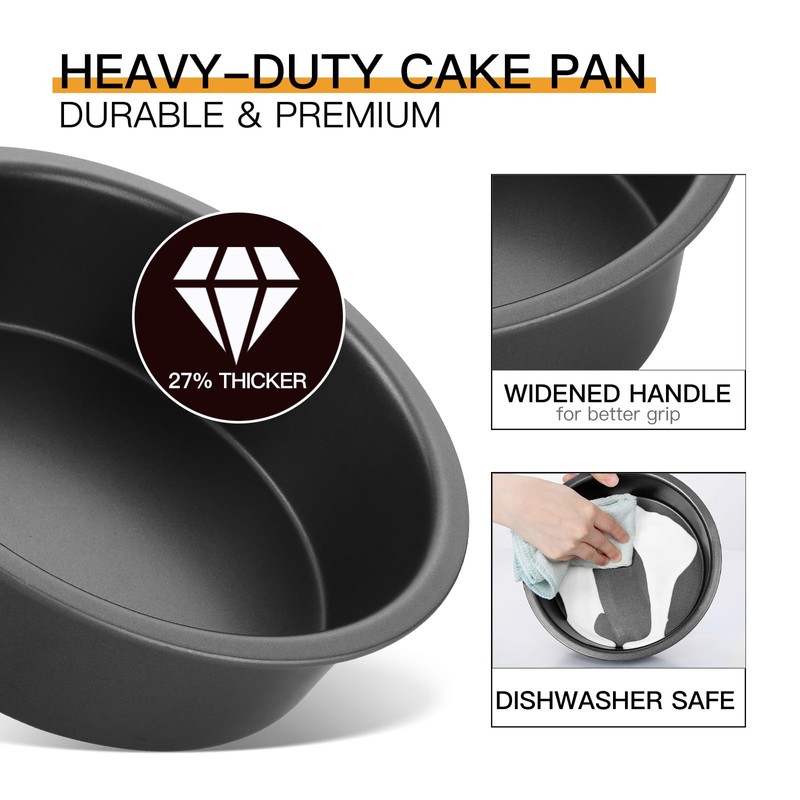 HONGBAKE Round Cake Pan Set for Baking, 8 Inch, Nonstick