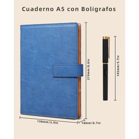 Paquete de 2 Cuadernos de Notas A5 con Bolígrafos, Cuaderno Pasta Dura con Separador, Libreta de Notas con 200 Pages, Diario de Cuero, Journal Notebooks, Cuaderno con Forro de Tapa Dura (Gris y Azul)