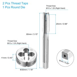 QUARKZMAN 3 Piece Tap & Die Set Metric M10 x 1.25 Tap & Round Die Set