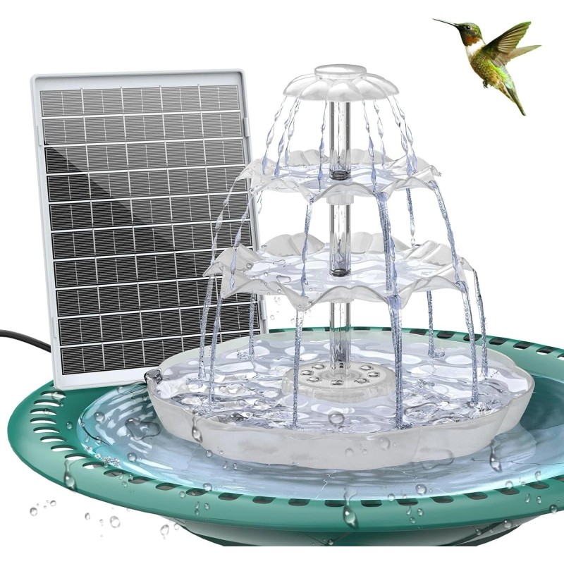 AISITIN 3-Tier Bird Bath with 6.5W Solar Pump & Lights,