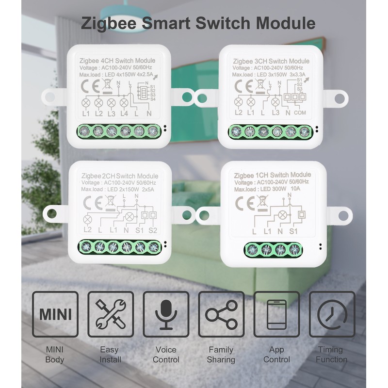 4CH Zigbee Mini Smart Switch Relay Module Support 2 Way