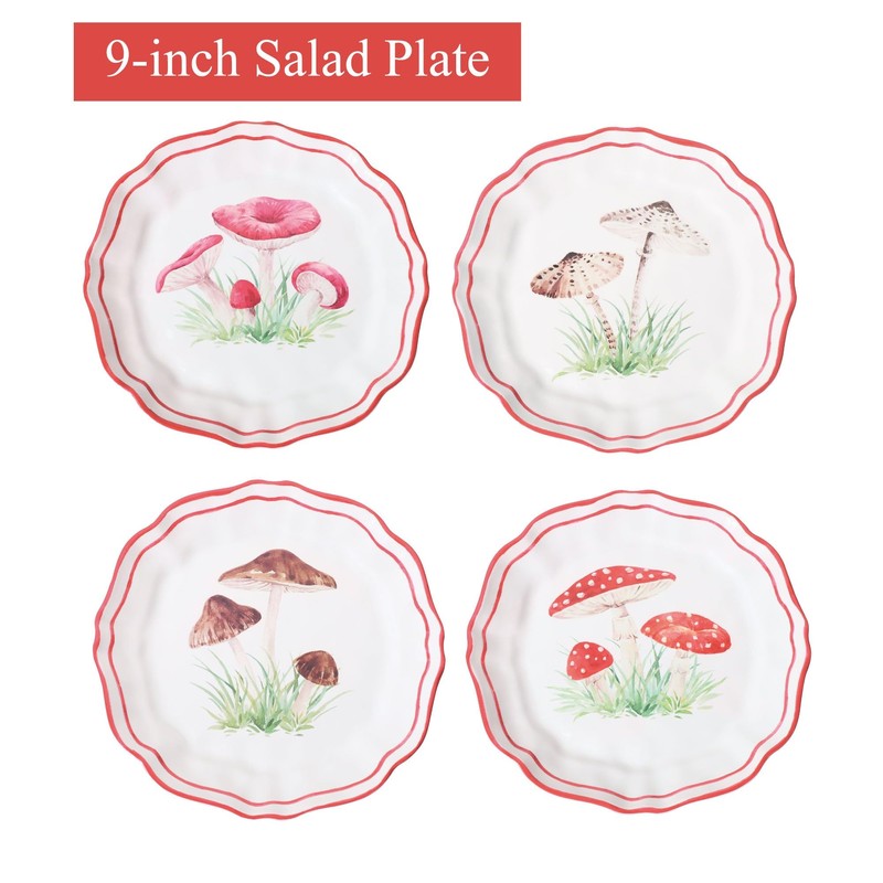 UPware 12 Piece Mushroom Melamine Dinnerware Sets, Outdoor Dishes Set,
