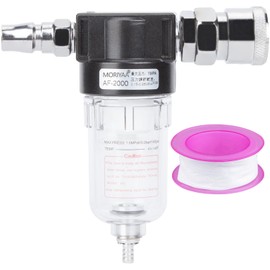 moriyaa AF2000 1/4 Water Separator, Air Regulator, Air Compressor, Oil Air Filter, Moisture Removal, Male and Female with Coupler for Compressor