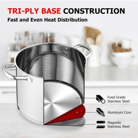 LIANYU 10QT Stock Pot with Lid, Tri-ply Stainless Steel Stockpot, 10 Quart Heavy Duty Canning Soup Cooking Pot for Gas, Electric, Stoves, Induction Pot with Riveted Handles, Dishwasher Safe