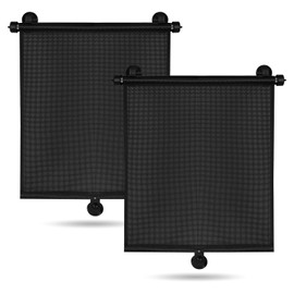 2 Pack Car Side Window Sun Shade - Retractable Car Roller Sunshadewith Reinforced Suction Cups, Drop Down UV Interior Sunshade, Stroller Window Sunshade (15" x 17")