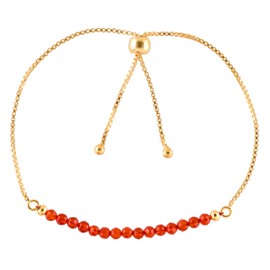 InfinityGemsArt Carnelian Gold Bracelets For Women Natural Birthstone Jewelry Orange Beads Beaded Stone Bolo Slider Crystals, 14K Gold Plated Adjustable Chain, Graduation Gifts For Her