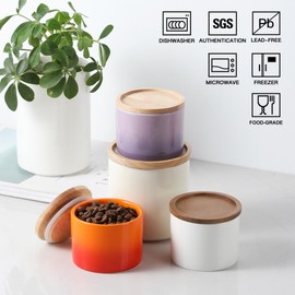 Sweejar Kitchen Canisters Ceramic Food Storage Jar, Stackable Containers with Airtight Seal Wooden Lid for Serving Ground Coffee, Tea, Sugar, Spice and More - 5 Fl Oz(Gradient Orange)