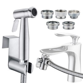 Sink Faucet Hose Sprayer Attachment with 5 Adapters - Dual Function Handheld Bidet - for Feminine Hygiene, Baby Diaper Cleaning & Pet Bathing