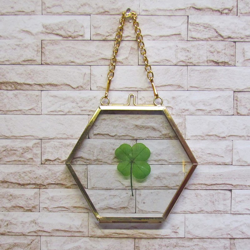 Clovers Online Genuine Four Leaf Clover Gold Brass and Glass