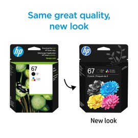 HP 67 Black/Tri-Color Ink Cartridges (2-Pack) | Works with DeskJet 1255, 2700, 4100, Envy 6000, 6400 | Instant Ink Eligible | 3YP29AN | Packaging May Vary