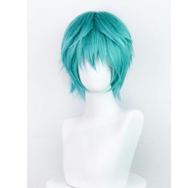 LAOBAO Mikuo Cosplay Wig, Light Blue, Short Hair, Green Hair, Wig, Long Curl, Heat Resistant, Disguise Wig, Costume Accessory, Party, Festival, Halloween, Fancy Dress Up Cosplay Wig