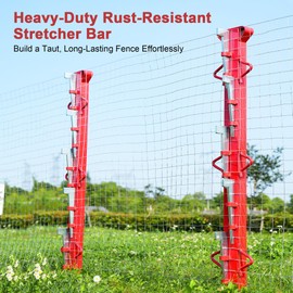 AOPEC 4ft Woven Wire Fence Stretcher Bar with 5 Wedges, Heavy-Duty Carbon Steel Fence Stretcher Tool Wire Puller, Red Anti-Corrosion Coating, 4.4ft Length, Ideal for Farms, Ranches & Outdoor Fencing