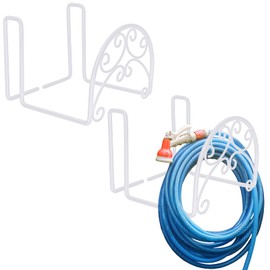 Wonderjune 2 Pcs Hose Holder Wall Mount Garden Heavy Duty Hanger Fits 3/4 Inch to 1-1/4 Inch Railing for Expandable Hose Reel Water Pocket Flexible Hook(White)
