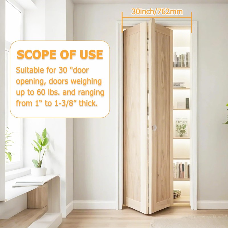 LANMIERT Bifold Door Hardware with Track, 30-Inch Bi-fold Closet Door