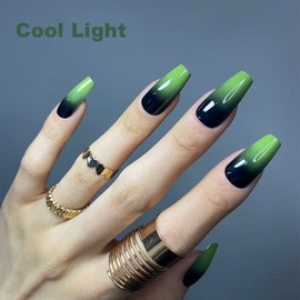 Redykat 24PCS Glossy Green Ombre Coffin Press On Nails, Salon Quality Nail art, Extra Long Acrylic Fake Nails, Witchy Nails (Green&Black Ombre)