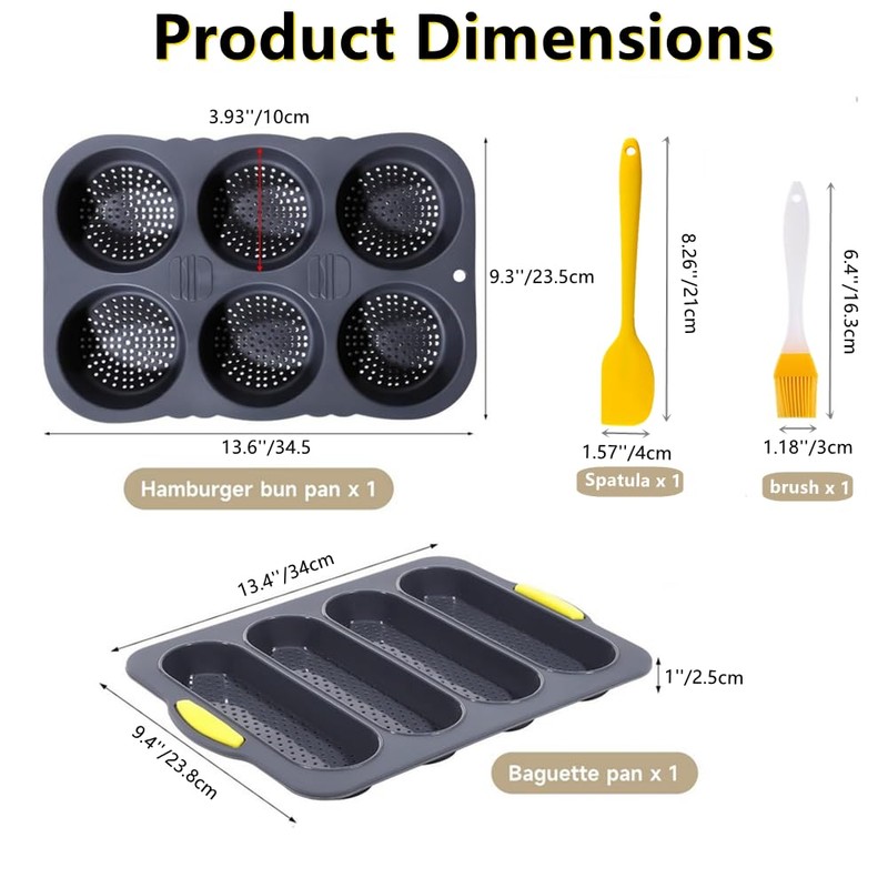NatureMan 4 Pcs Silicone Baguette Pan and Hamburger Bun Pan