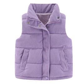 SEAUR Children's Corduroy Winter Down Vest Boys Girls Outdoor Quilted Vest Windproof Thick Puffer Vest Stand-Up Collar - 1-8 Years, purple