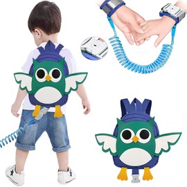 Mochila con Arnés y Correa para Niños Pequeños, Mochilas 4 en 1 para Niños con Forma de Dinosaurio y Eslabón para la Muñeca Antipérdida, Arneses para Niños y Correas para Pasear (azul)