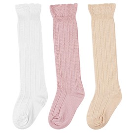 DRESHOW BQUBO Baby Knee High Sock Toddler Girl Dress Socks Baby Knit Stocking Cotton Infant Girls Socks