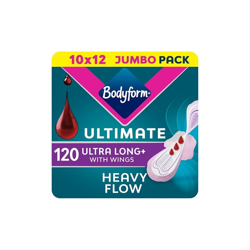Bodyform Ultimate Ultra Long Sanitary Towels Wings 120 Pack, Heavy