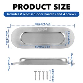 TYSM-CC Shell Handle, Stainless Steel, Pack of 2, Oval Sliding Door Handle, Furniture Handle, 120 x 40 mm, Recess Handles with Screws for Sliding Doors, Drawers