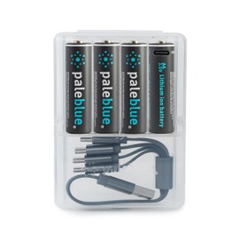 paleblue USB Rechargeable AA Batteries by Pale Blue, Lithium Ion 1.5v 1700 mAh, Charges 1.5 Hours, Over 1000 Cycles, 4-in-1 USB-A to USB-C Charging Cable, LED Charge Indicator, 4-Pack