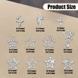 Silver Star Nail Charms, Pack of 55 Alloy Star Nail Jewellery, 3D Metal Nails Glitter Stones Nail Art Rhinestones for Women DIY Nail Decoration Nail Design Accessories (55 Pieces Silver)