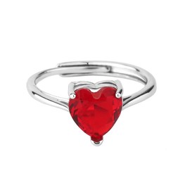 Simple Heart Red Crystal Promise Statement Ring for Women Sweet Chic Adjustable Silver Plated Forever Love Rhinestone Finger Band Rings Valentine's Day Wedding Brides Party Engagement Anniversary for Her