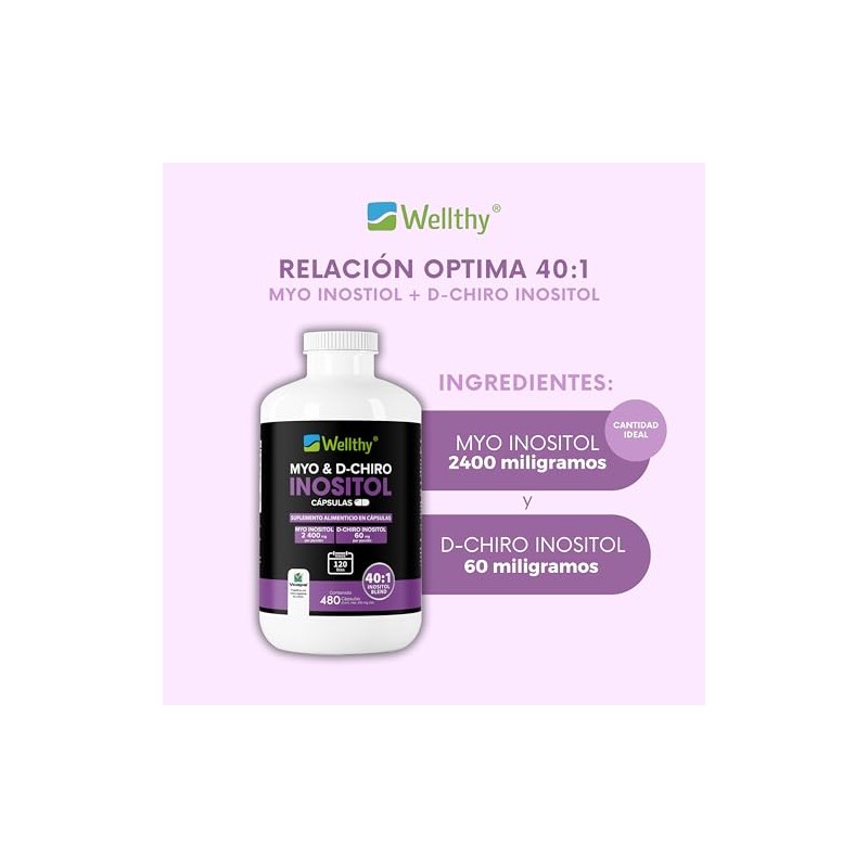Wellthy Myo Chiro Inositol 480 Cápsulas Mezcla Óptima 2400mg 60mg
