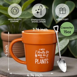 VELENTI Plant Pot Mug - Plant Lover Mug with Metallic Shovel Ornament - Fancy Plant Lover Gifts for Women, Men - Birthday Gift for Women - Cute Gifts for Mother's Day, Christmas - Plant Gifts for Friends