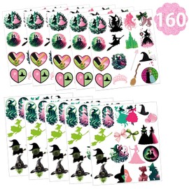 Witch Temporary Tattoos 160 Pieces Pink Green Princess Tattoos Stickers Birthday Party Favours Decorations Accessories for Gifts Goodie Bags Filler Prizes Rewards