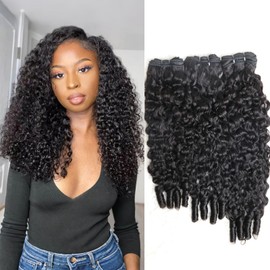 Water Wave Burmese Curly Bundles Human Hair 14 16 16 Inches 3 Pcs Curly Human Hair Bundles Weave with Spriral End 3c4a Quick Weave Hair Extensions for Women Natural Black