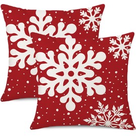 Ohok Set of 2 Decorative Christmas Cushion Covers, 45 x 45 cm, Polyester Linen Decorative Cushion Covers, Merry Christmas Cushion Covers, Decorative Cushion Cover Set for Bedroom, Living Room, Sofa