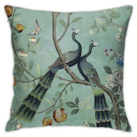 A Teal Of Two Birds Chinoiserie Throw Pillow Covers 18"X18" Cozy Velvet Square Throw Pillowcases Home Decor For Bed Couch Sofa Living Room Cushion Cover